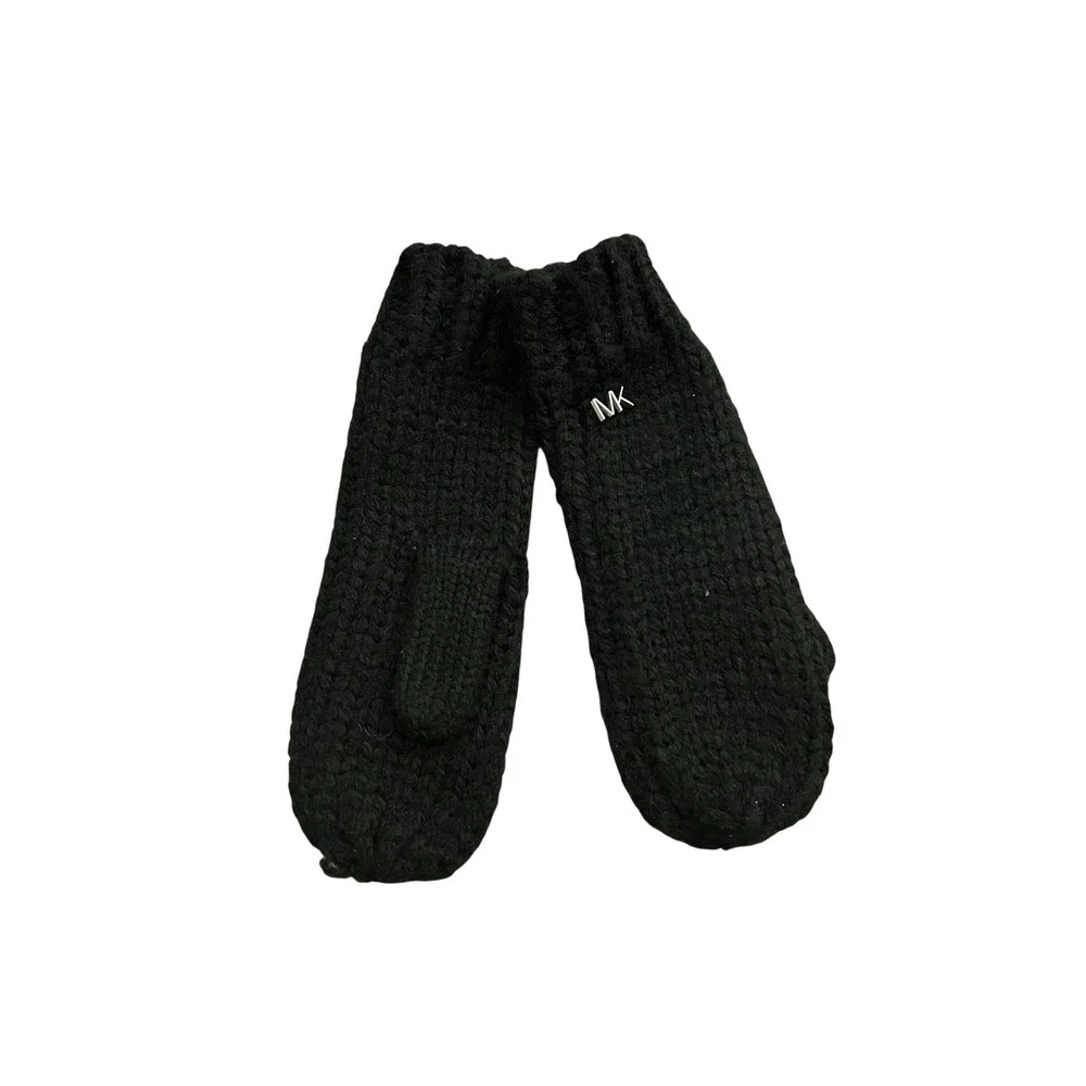 Michael Kors Mittens Womens O/S Black Excellent Knit MK Logo Winter Gloves